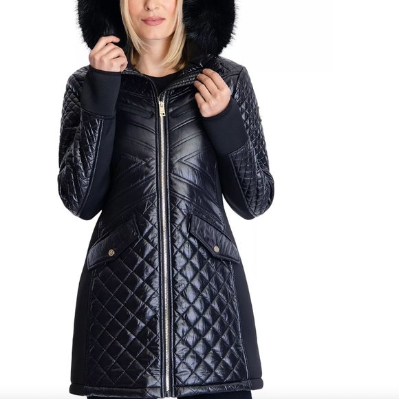 MICHAEL Michael Kors Jackets & Coats Nwt Michael Kors Mixed Media Quilted Faux Fur Trim